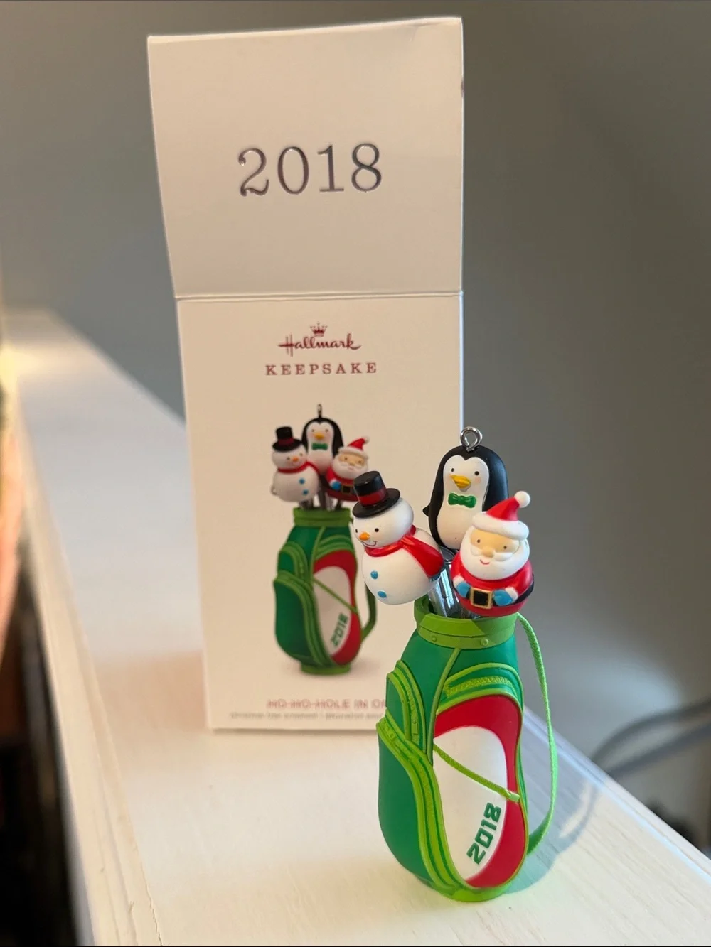 Hallmark Green and Red Golf Bag Ornament with Santa, Snowman, Penguin